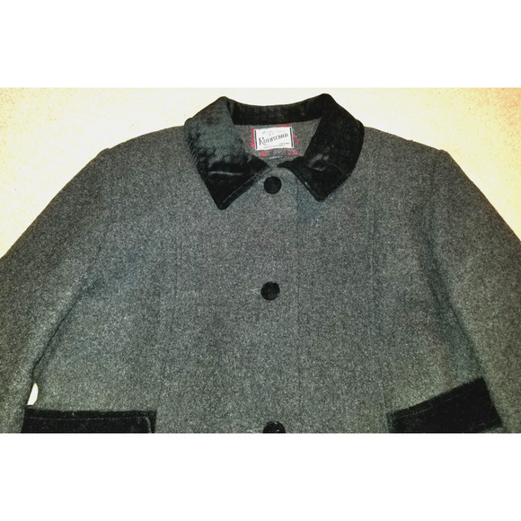 Girls Coat-ROTHSCHILD-gray 100% wool lined velvet trim Holiday Overcoat-14 - Picture 3 of 6